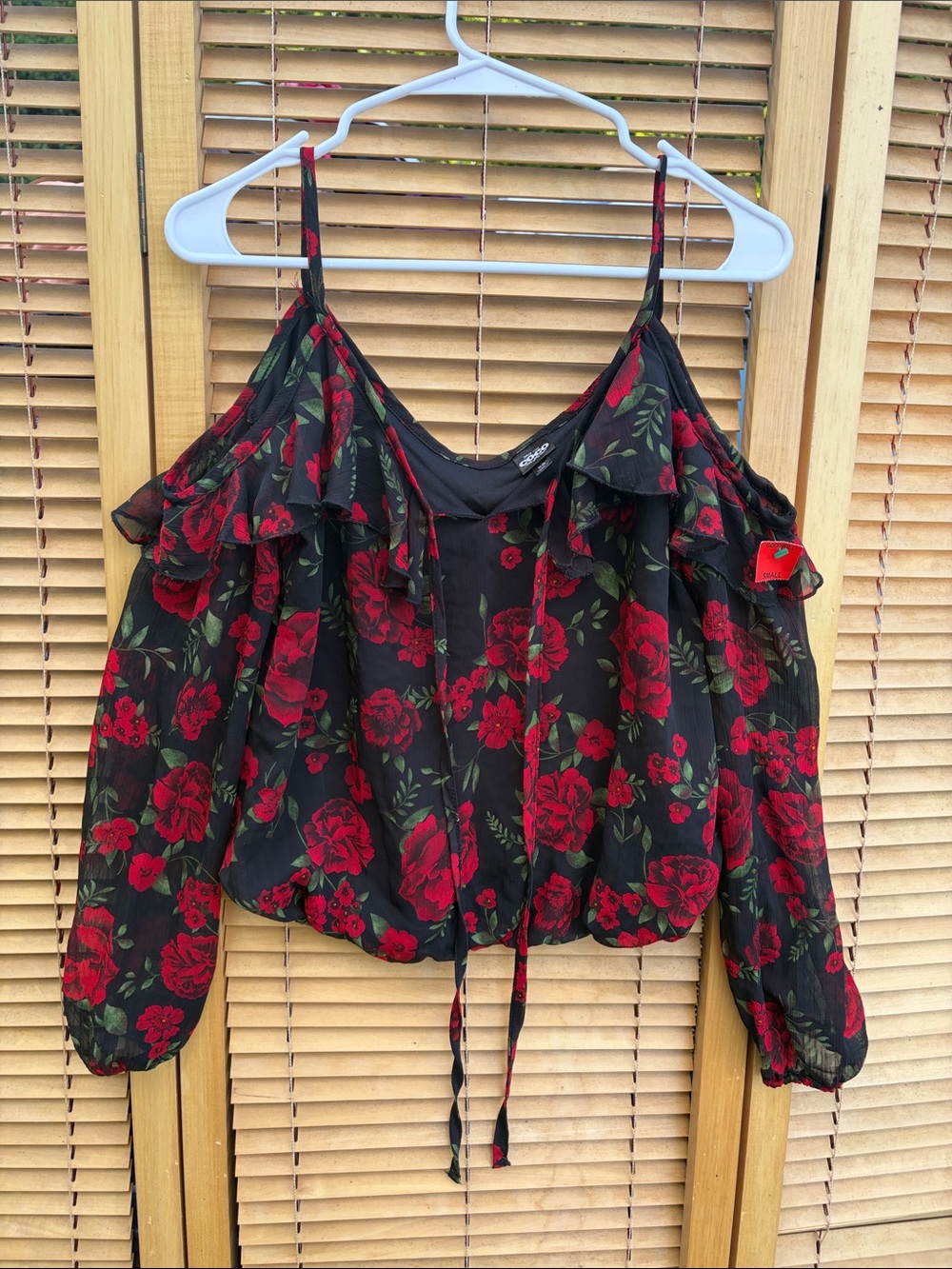 Disney Black Cold-Shoulder Camisole with Red Rose Print